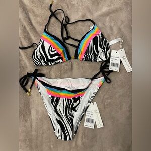 Beach Bunny Zebra Print Bikini Set with Rainbow Accents